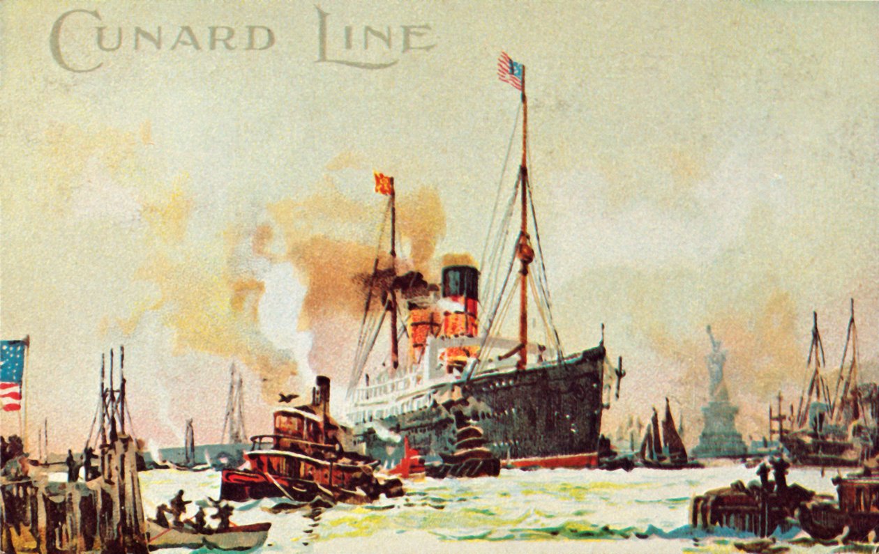 Um forro oceânico da Cunard entra no rio North, Nova York, EUA, c1900. de Unbekannt