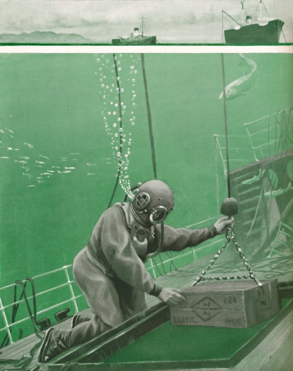 Um mergulhador trabalhando sob enorme pressão, 1935 de Unbekannt