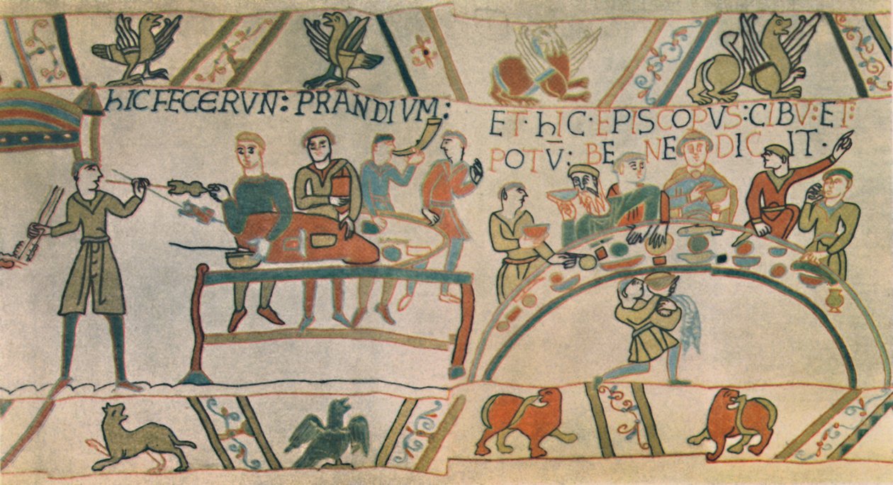 Uma festa. Detalhe da tapeçaria de Bayeux, final do século XI, 1944. de Unbekannt