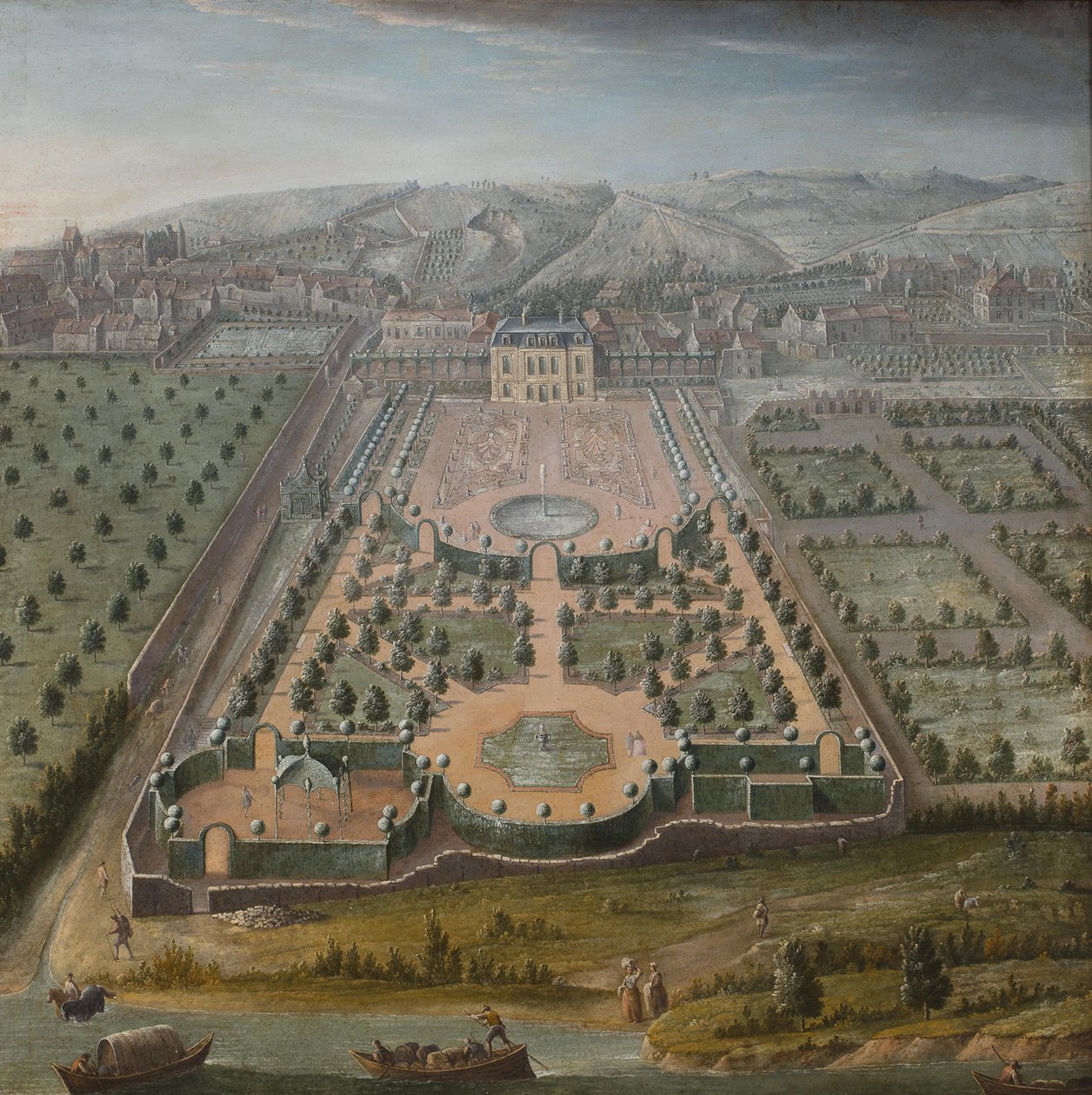 Uma propriedade francesa, óleo sobre tela, 131 x 130 cm; Escola Francesa, início do século XVIII de Unbekannt