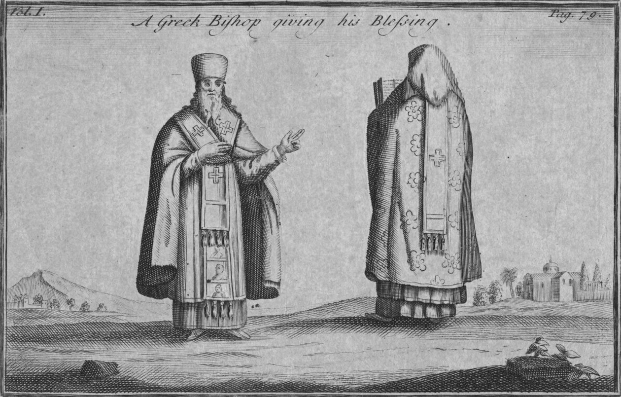 Um bispo grego dando sua bênção, c1761 de Unbekannt