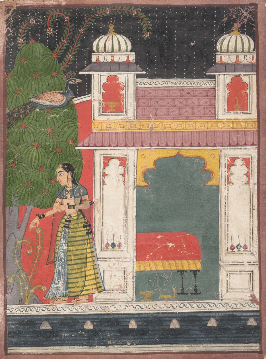 Uma heroína que arranca uma flor: página de um Nayikabheda disperso, ca. 1660-80. de Unbekannt