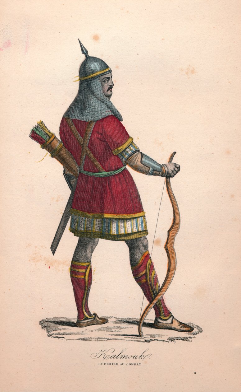 Um guerreiro Kalmouk em combate, anos 1900 de Unbekannt