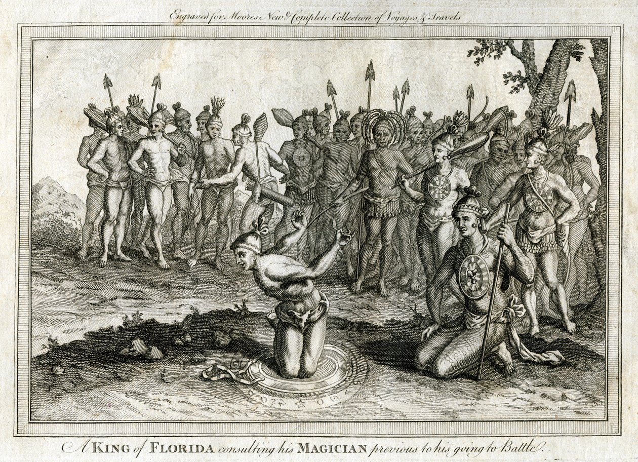 Um rei da Flórida consultando seu mágico antes de ir para a batalha, c1760 de Unbekannt