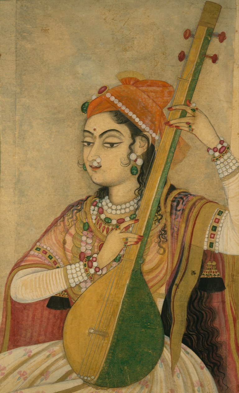 Uma Dama Tocando Tanpura, ca. 1735 de Unbekannt