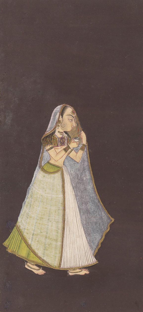 Uma senhora andando à noite segurando uma lâmpada de óleo, ca. 1725 de Unbekannt