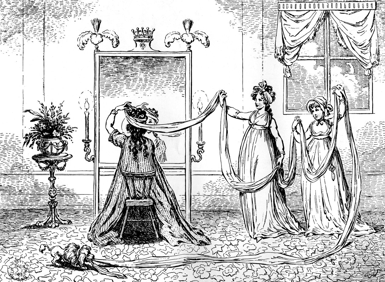 Uma senhora colocando o boné, junho de 1795 de Unbekannt