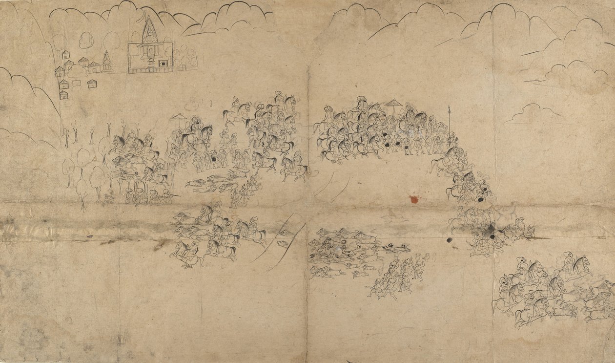 Um Maharana e o seu Javali Caçador Retinue, no início do século XVIII. de Unbekannt