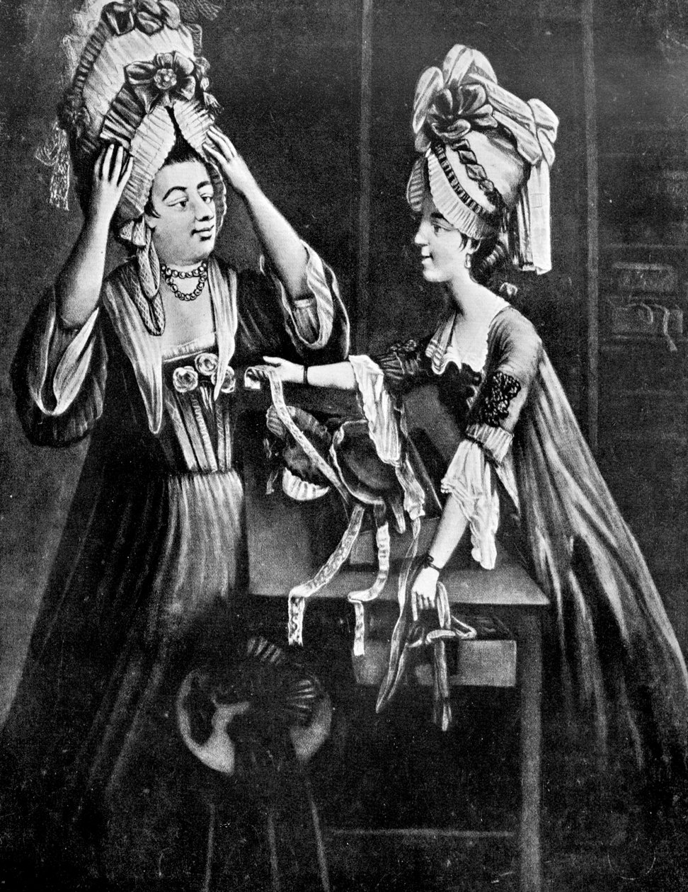 Monopolize, a esposa dos açougueiros, comprando um vestido moderno para a cabeça, 1772 de Unbekannt