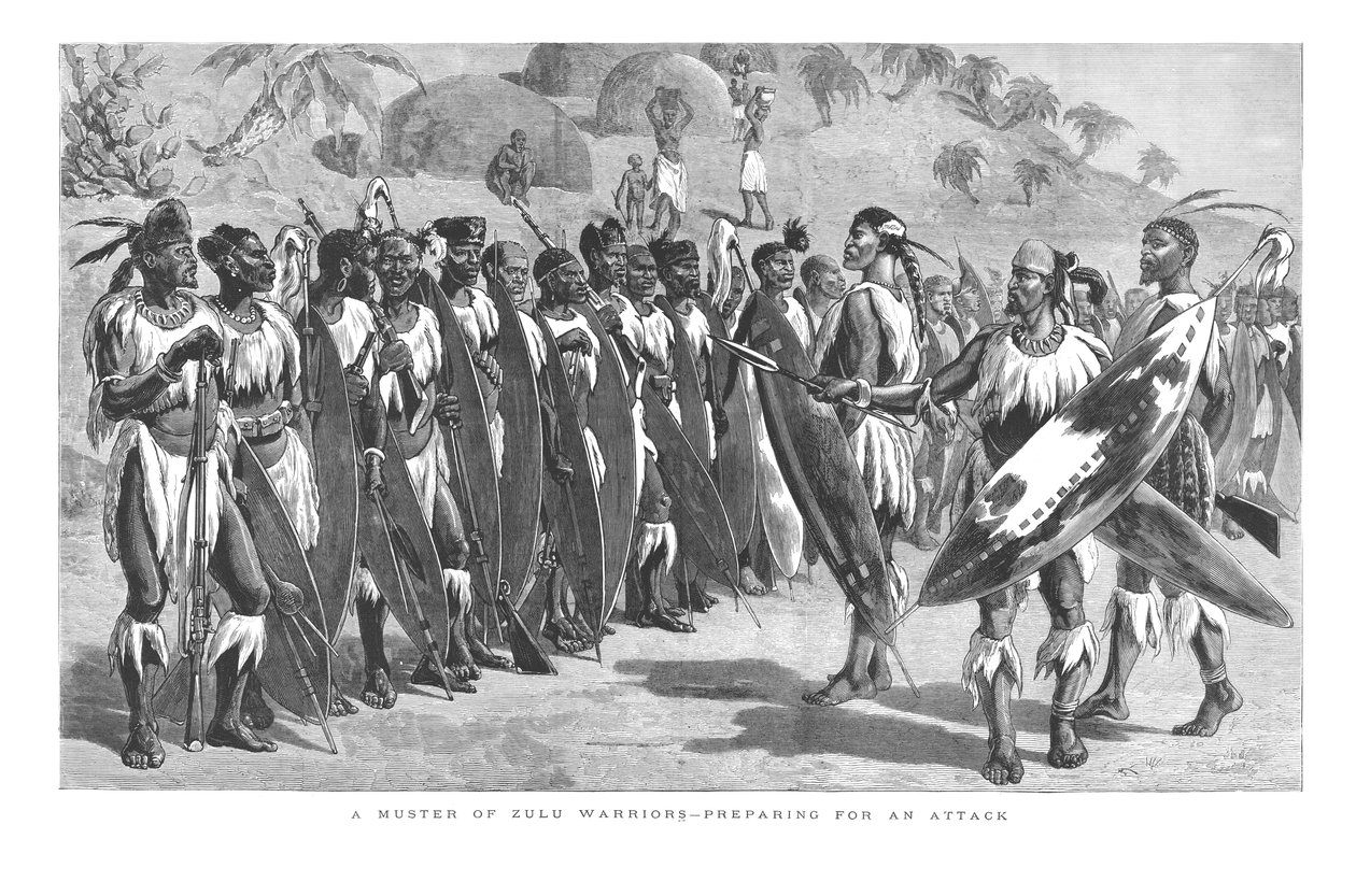 Um agrupamento de guerreiros zulu - preparando-se para um ataque., 1879 de Unbekannt