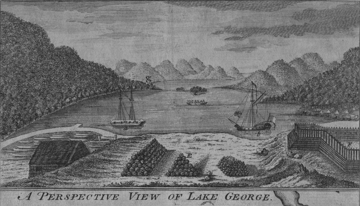 Uma vista em perspectiva do lago George, século x18 de Unbekannt