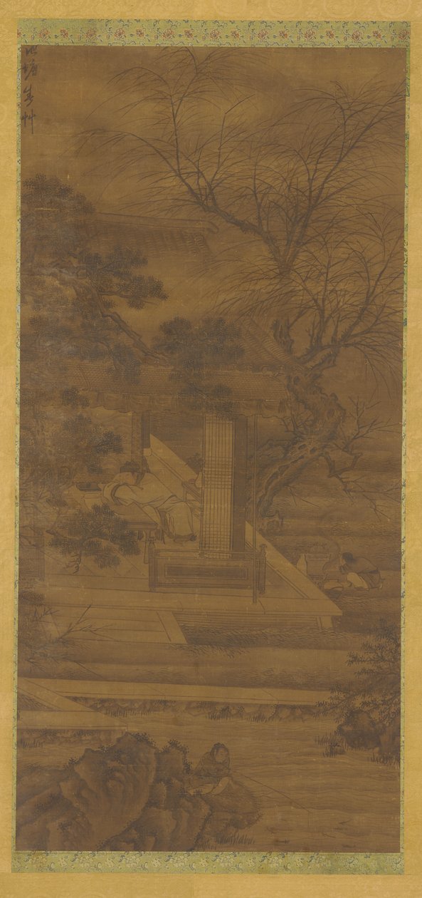 Um Poeta a sonhar no seu pavilhão ribeirinho, dinastia Ming ou Qing, século XVII. de Unbekannt