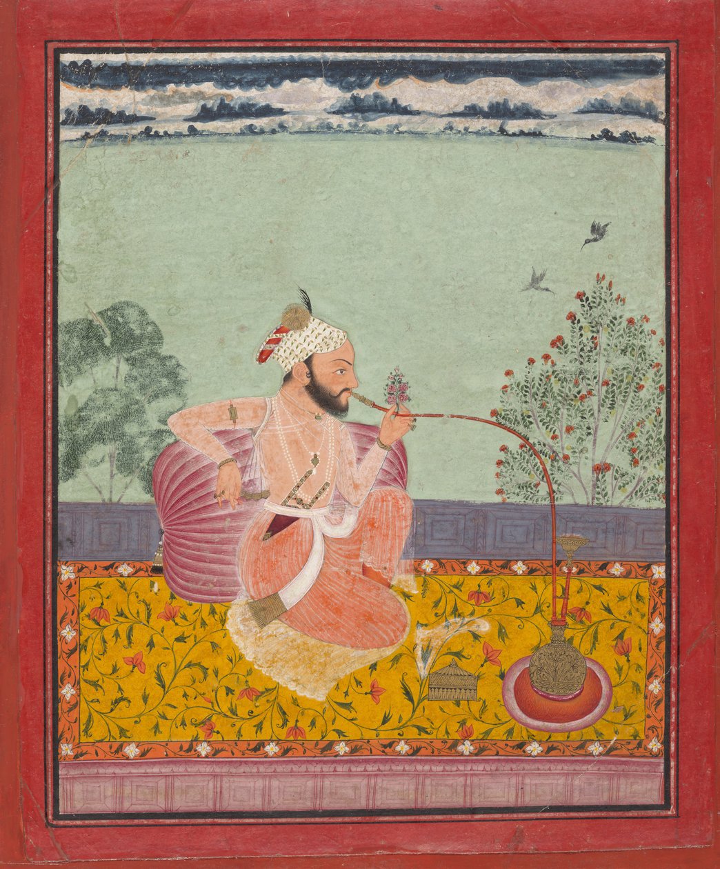 Um Raja Fumando Narguilé, ca. 1690-1710. de Unbekannt