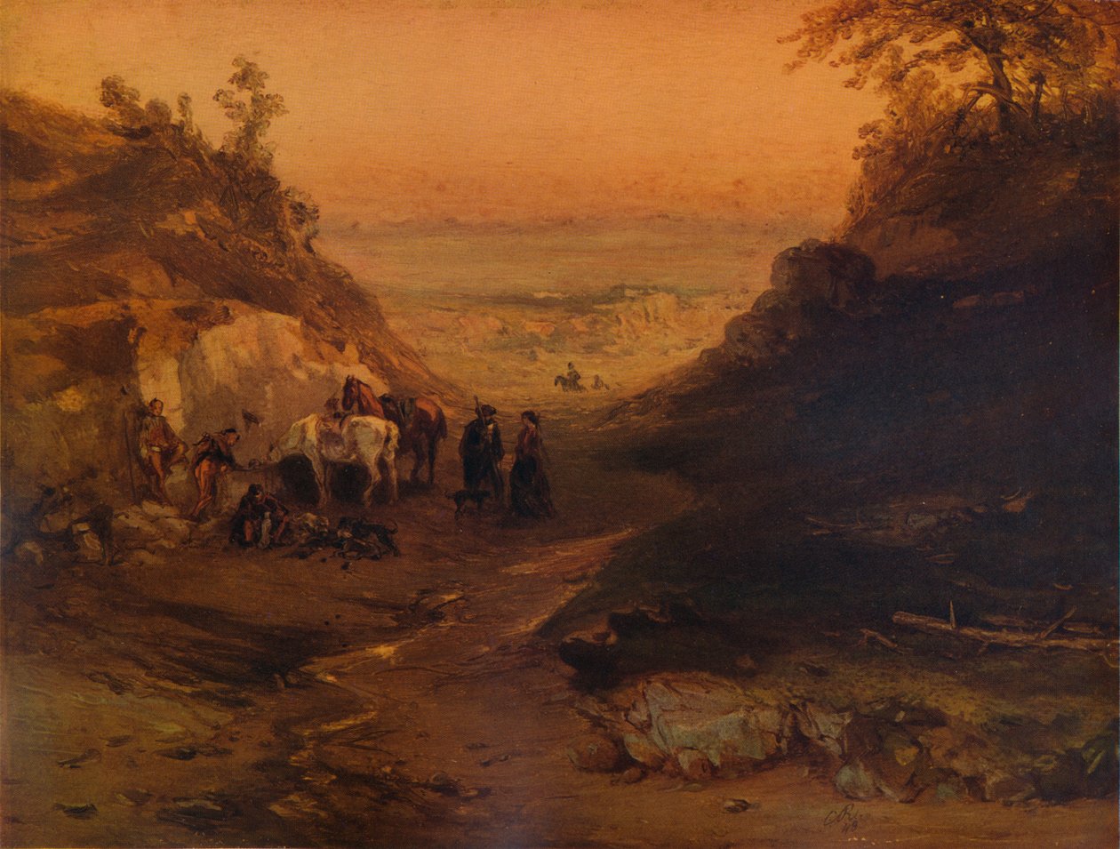 Um desfiladeiro rochoso, com figuras e cavalos, 1848, 1938 de Unbekannt