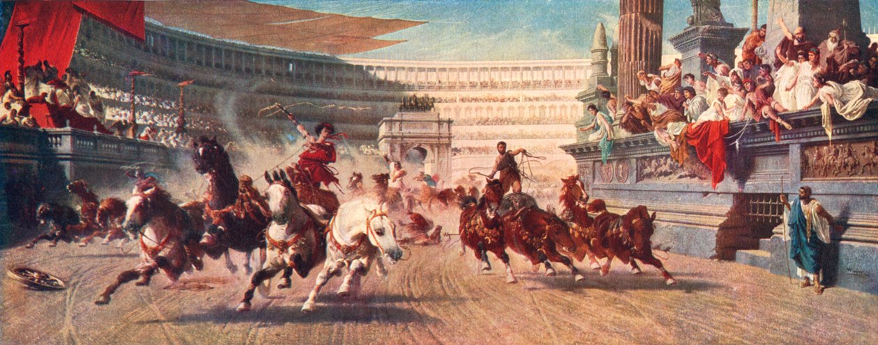 Uma corrida de carruagem romana, The Circus Maximus, século 20 de Unbekannt