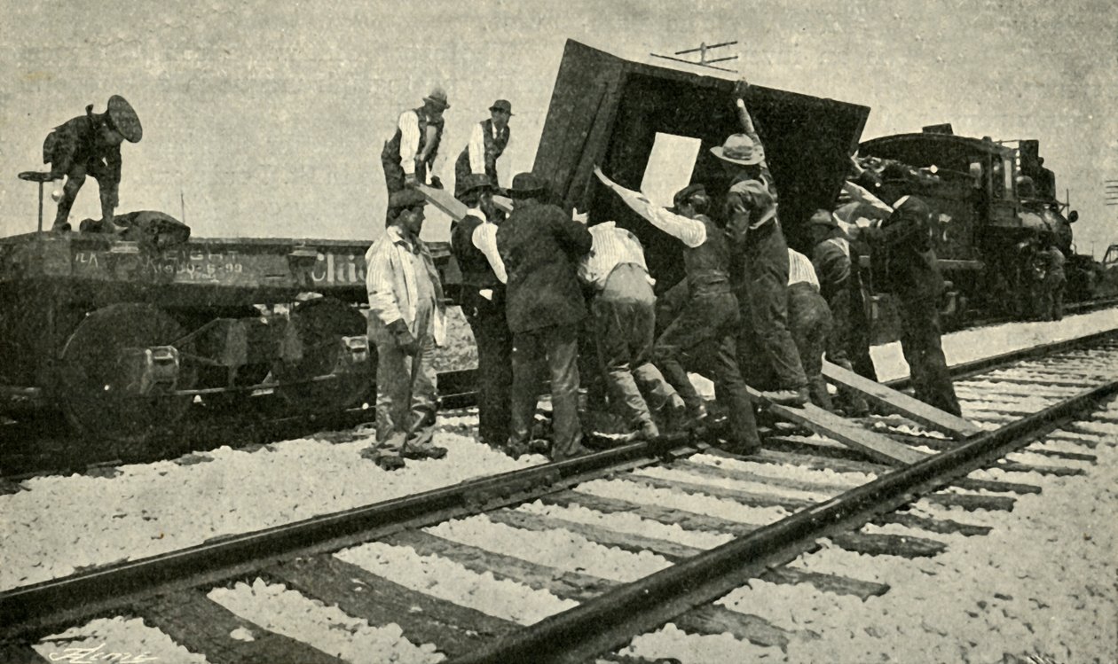 Um trem especial de mercadorias leva-o nos trilhos, 1901. de Unbekannt