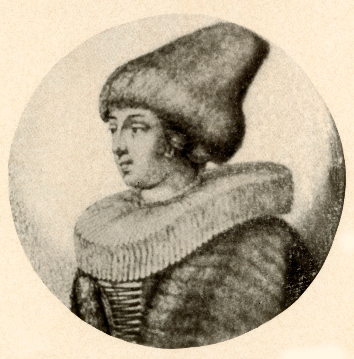 Uma senhora sueca de gorro de pele pontuda e babados, 1640, 1937. de Unbekannt