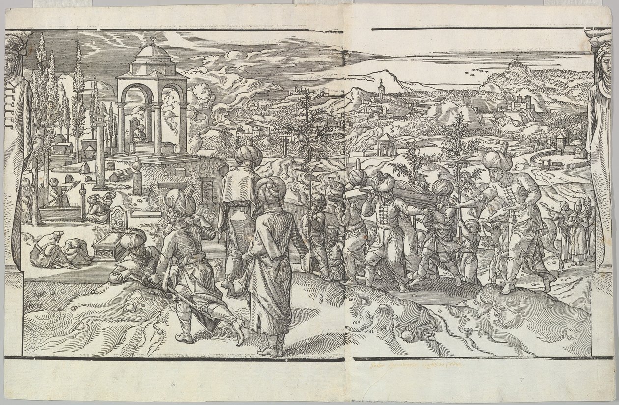 Um funeral turco do friso Ces Moeurs et fachons de faire de Turcz Customs and Fas..., 1553. de Unbekannt