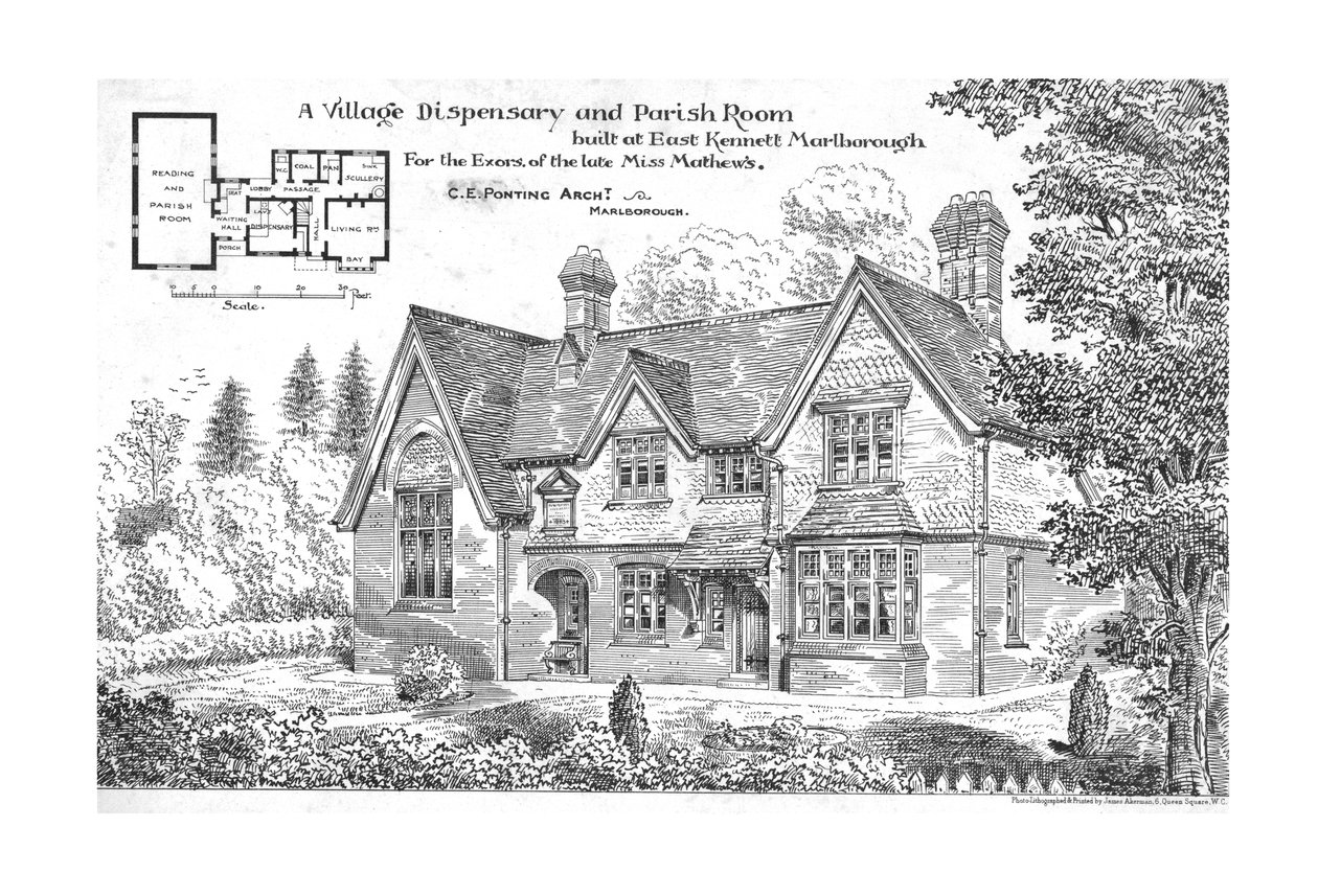 Um dispensário da vila e um quarto da paróquia construído em East Kennett, Marlborough, 1884. de Unbekannt
