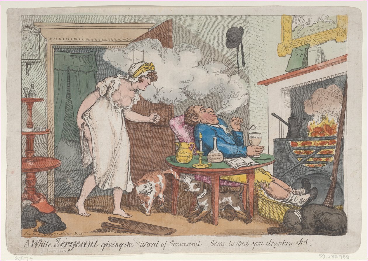 Um sargento branco dando a palavra de comando - Venha para a cama, seu bêbado, 2 de maio..., 25 de maio de 1807. de Unbekannt