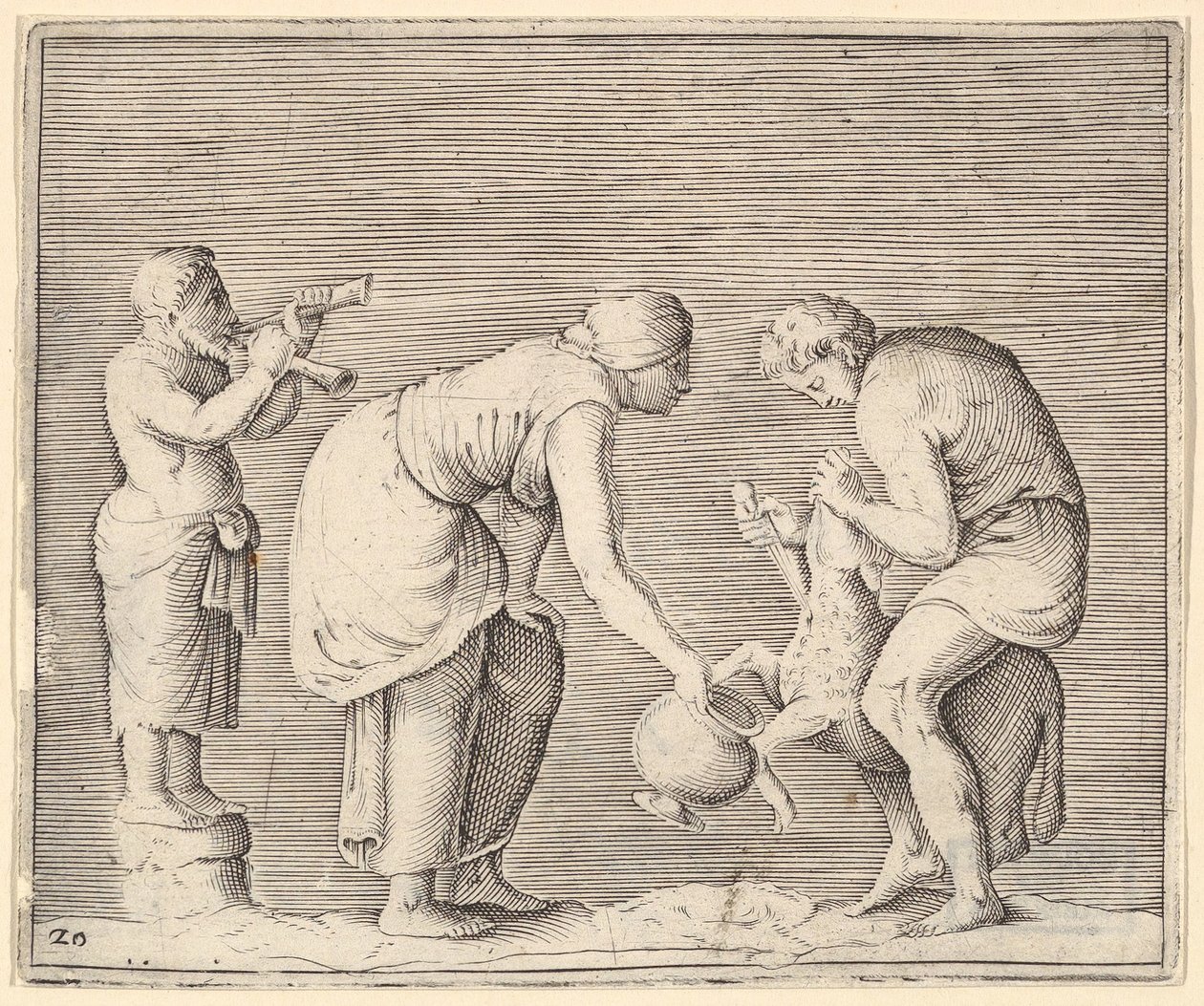 Uma mulher coletando sangue de uma ovelha, publicada ca. 1599-1622. de Unbekannt