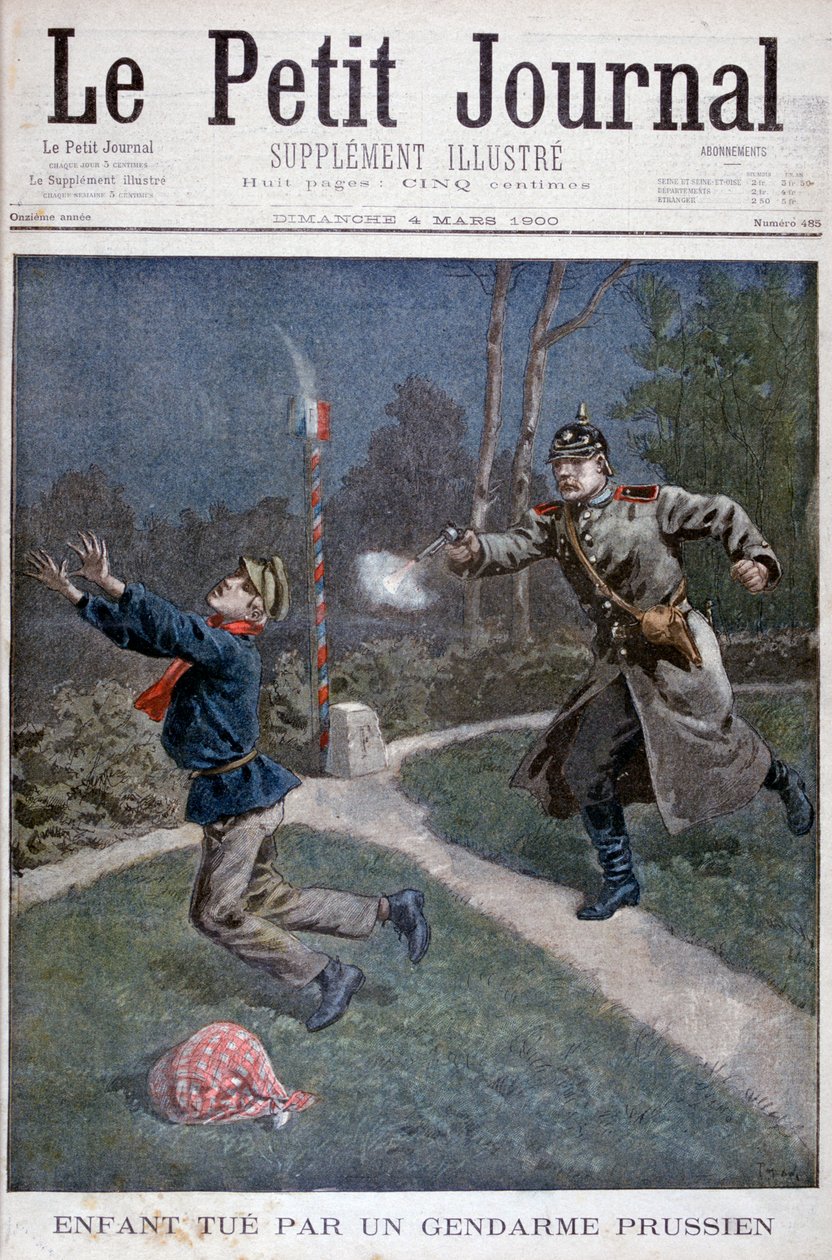 Um menino baleado por um gendarme prussiano escapando de uma instalação correcional, 1900 de Unbekannt