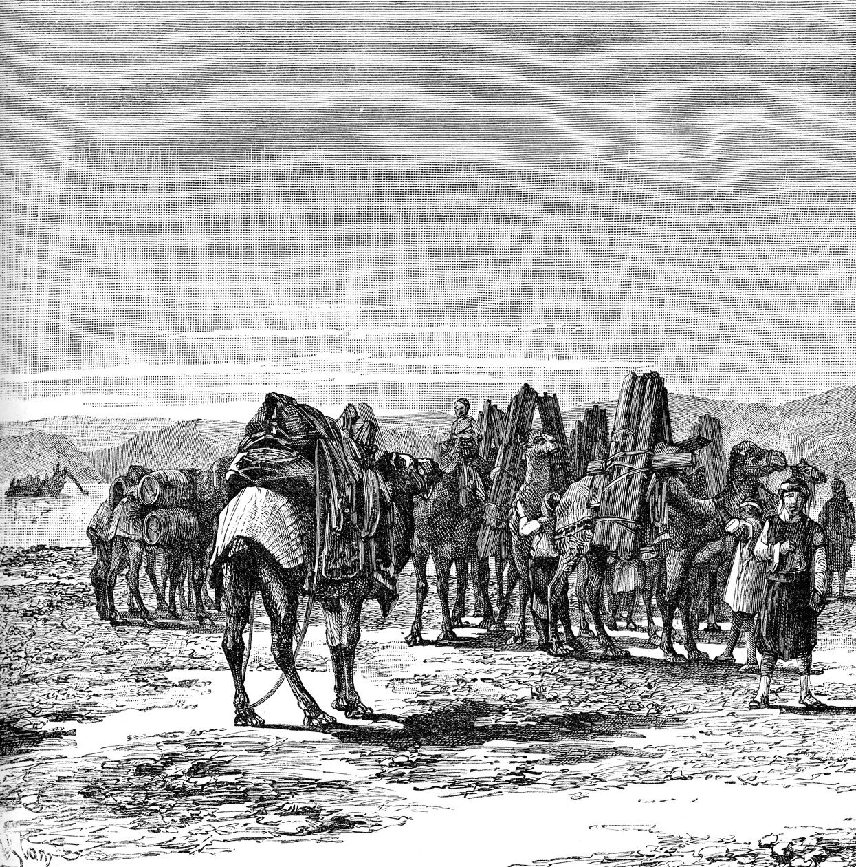 Uma caravana às margens do Eufrates, 1895 de Unbekannt