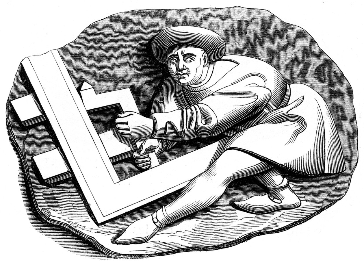Um aprendiz de carpinteiro trabalhando em uma peça experimental, século 1549 de Unbekannt