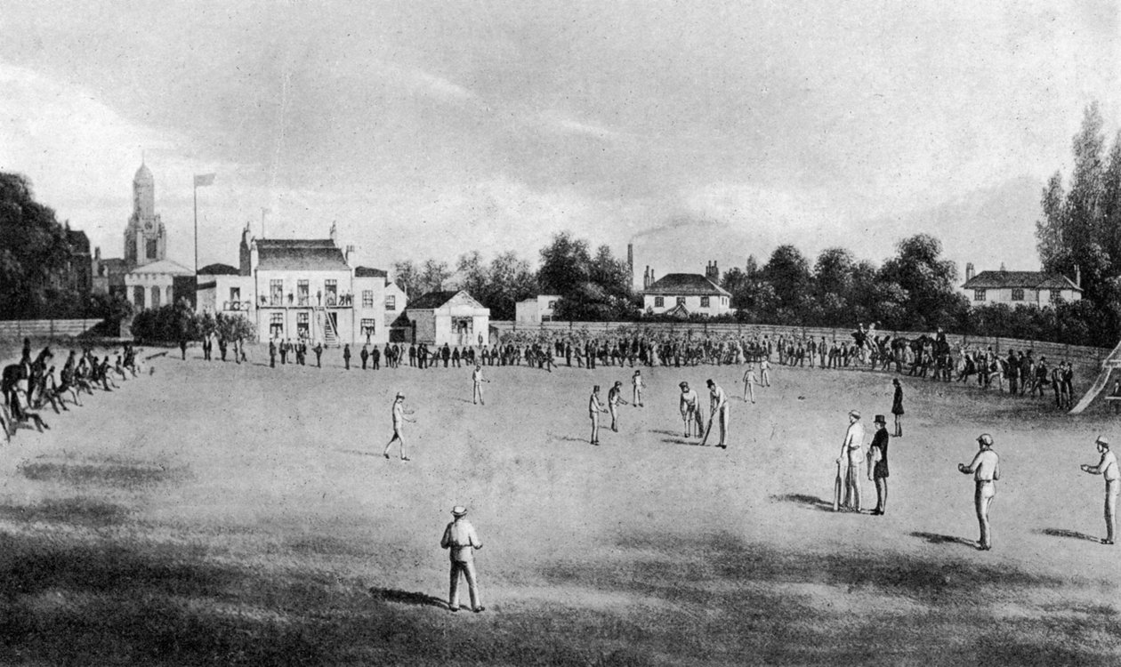Uma partida de críquete em andamento no Kennington Oval, Londres, 1848 1912 de Unbekannt