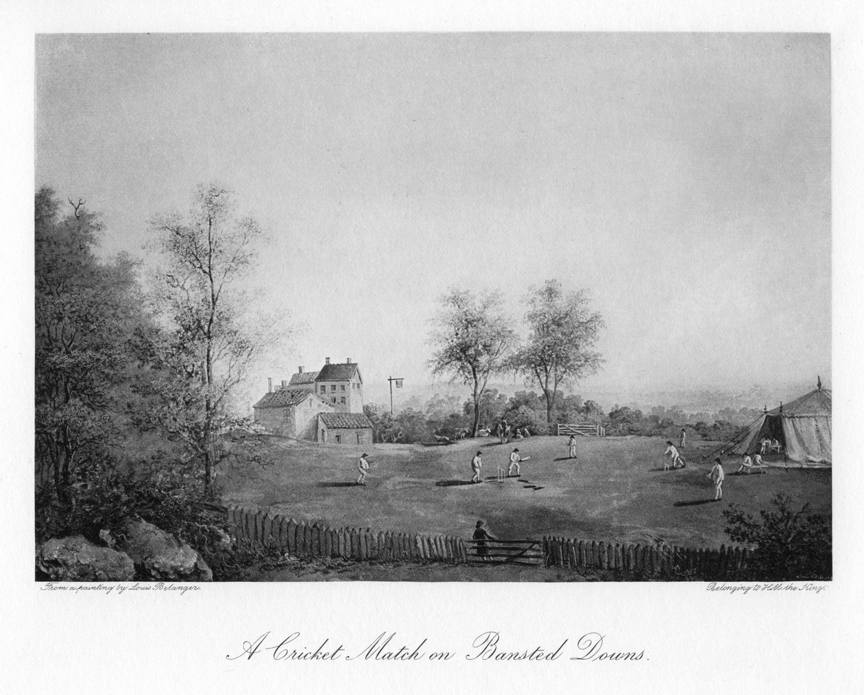 Uma partida de críquete em Bansted Downs, Surrey, século 1912 de Unbekannt