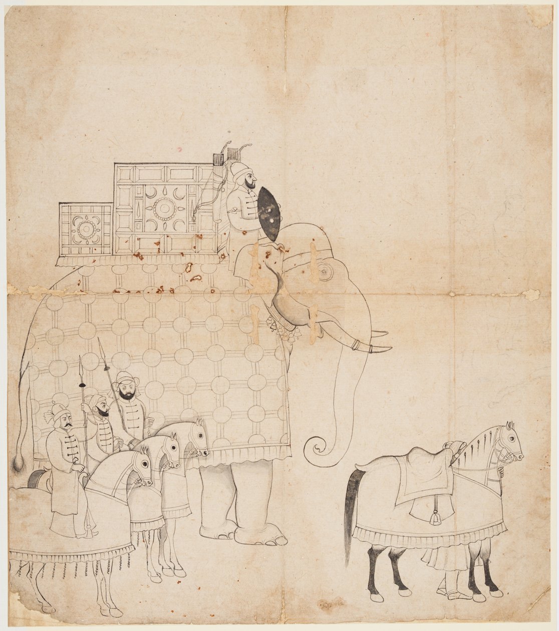 Um desenho de Elefante e Cavalos Caparisoned, c. 1760 de Unbekannt