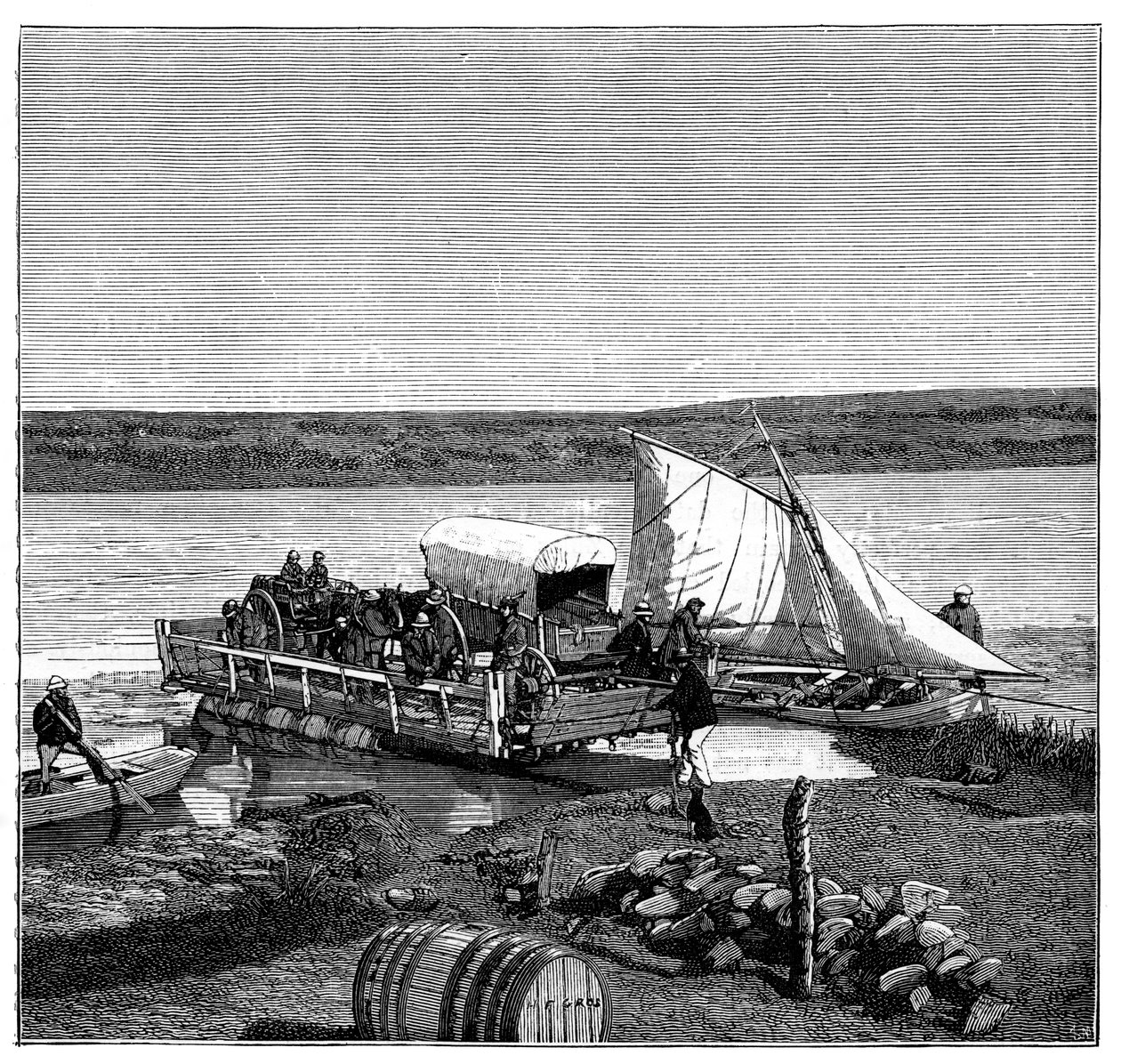 Uma balsa no rio Vaal, Transvaal, África do Sul, c1890 de Unbekannt