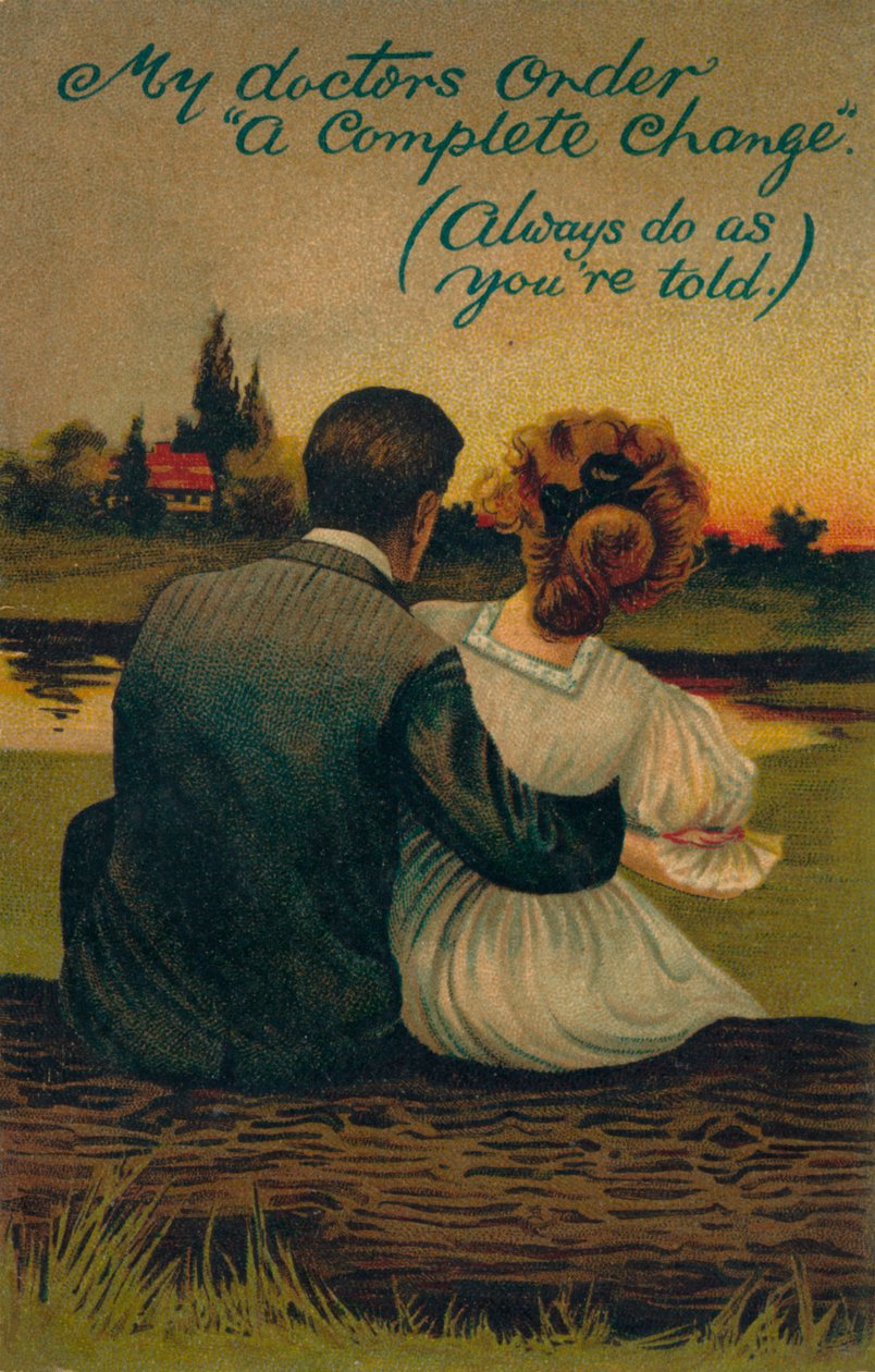 Um postal humorístico que descreve um casal de namorados, 1908 de Unbekannt