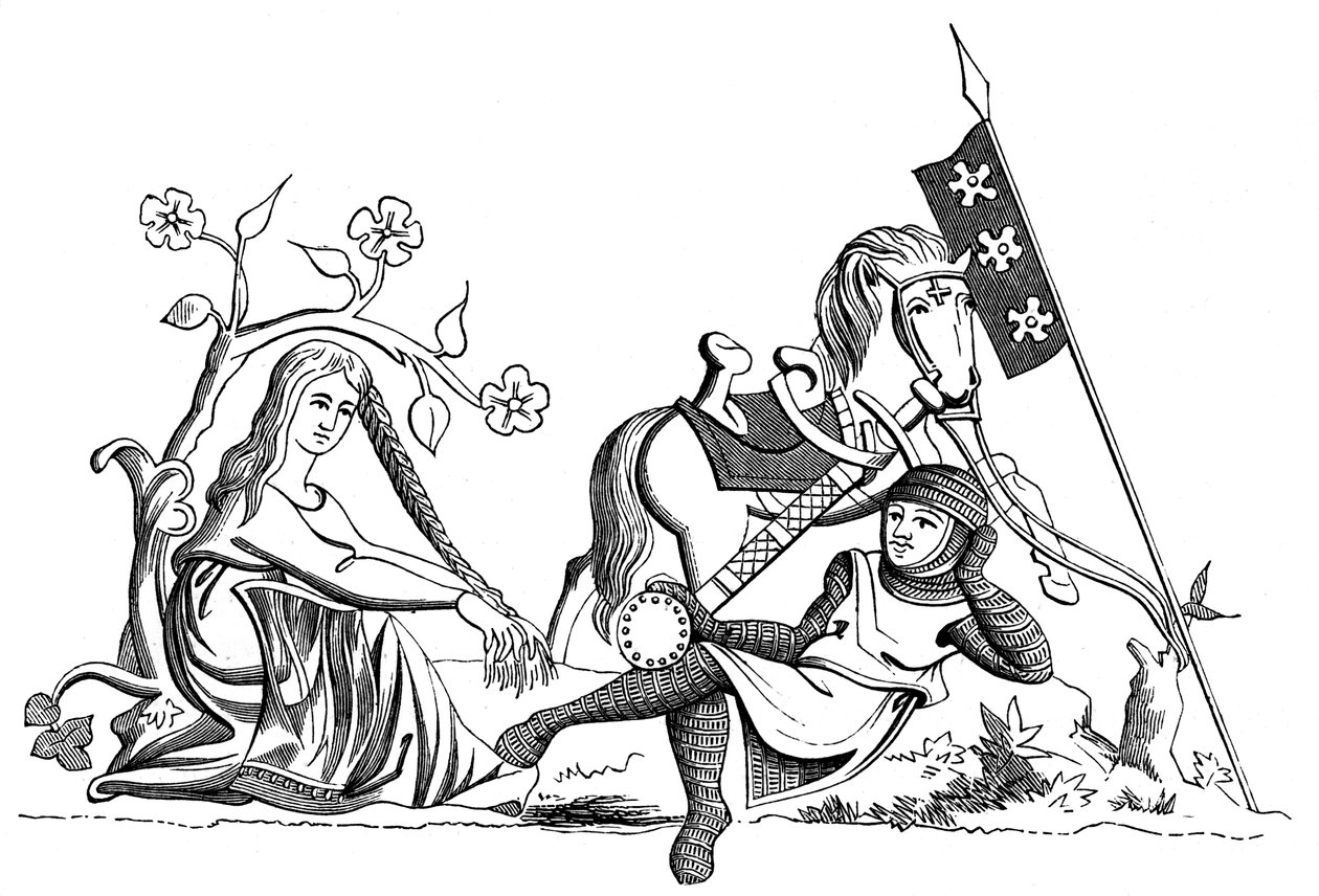 Um cavaleiro e uma donzela, século XIII 1849 de Unbekannt
