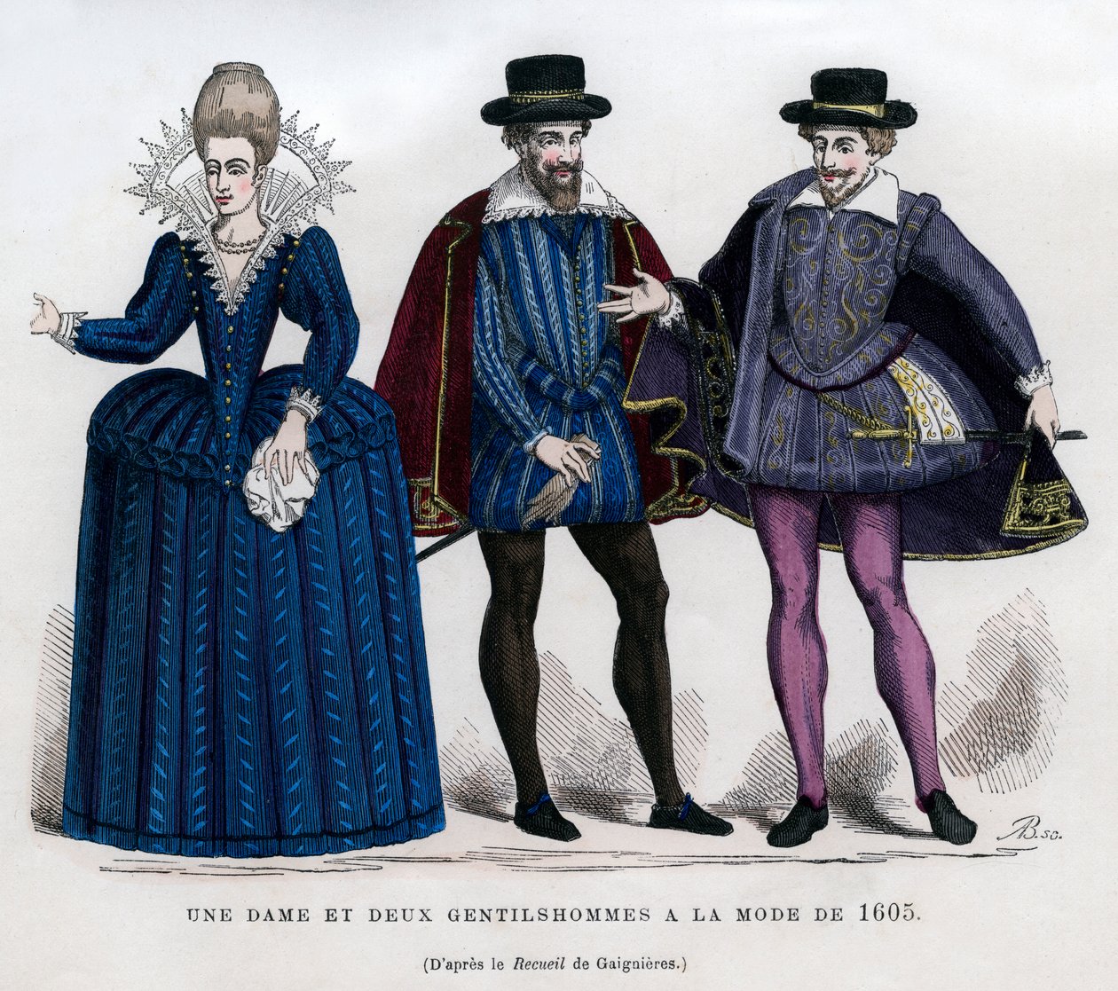 Uma senhora e dois senhores em trajes franceses de 1605 1882-1884 de Unbekannt