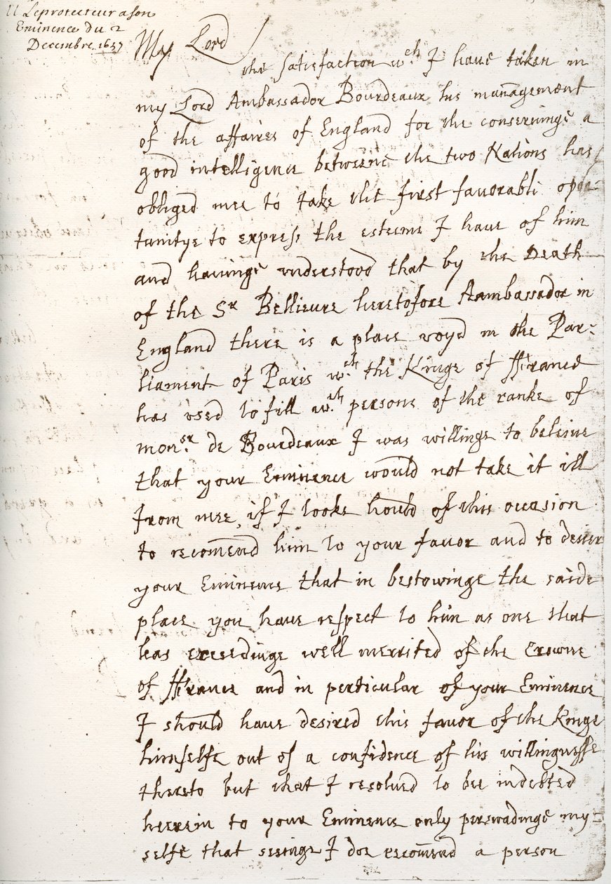 Carta de Oliver Cromwell ao cardeal Mazarin, 4 de dezembro de 1657, 1899 de Unbekannt