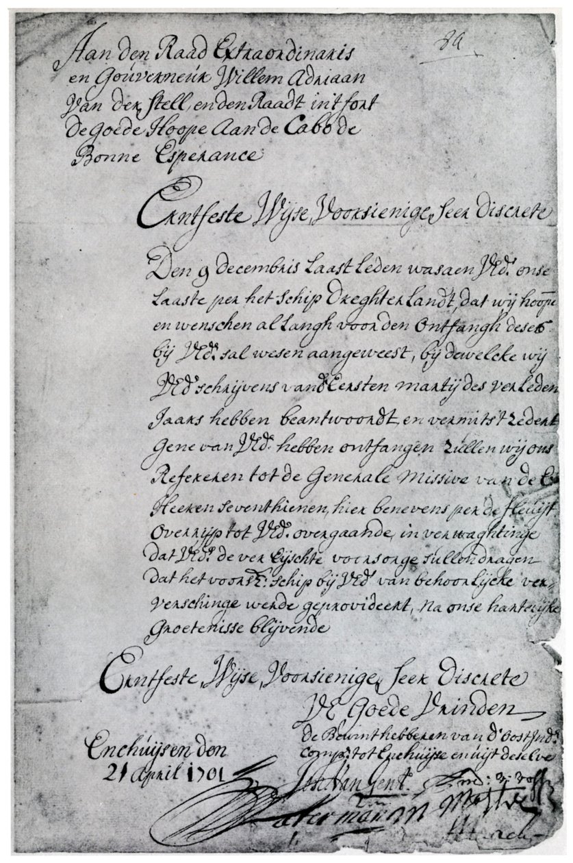 Uma carta da Companhia Holandesa das Índias Orientais a Willem Adriaan van der Stel, século XVIII 1931 de Unbekannt