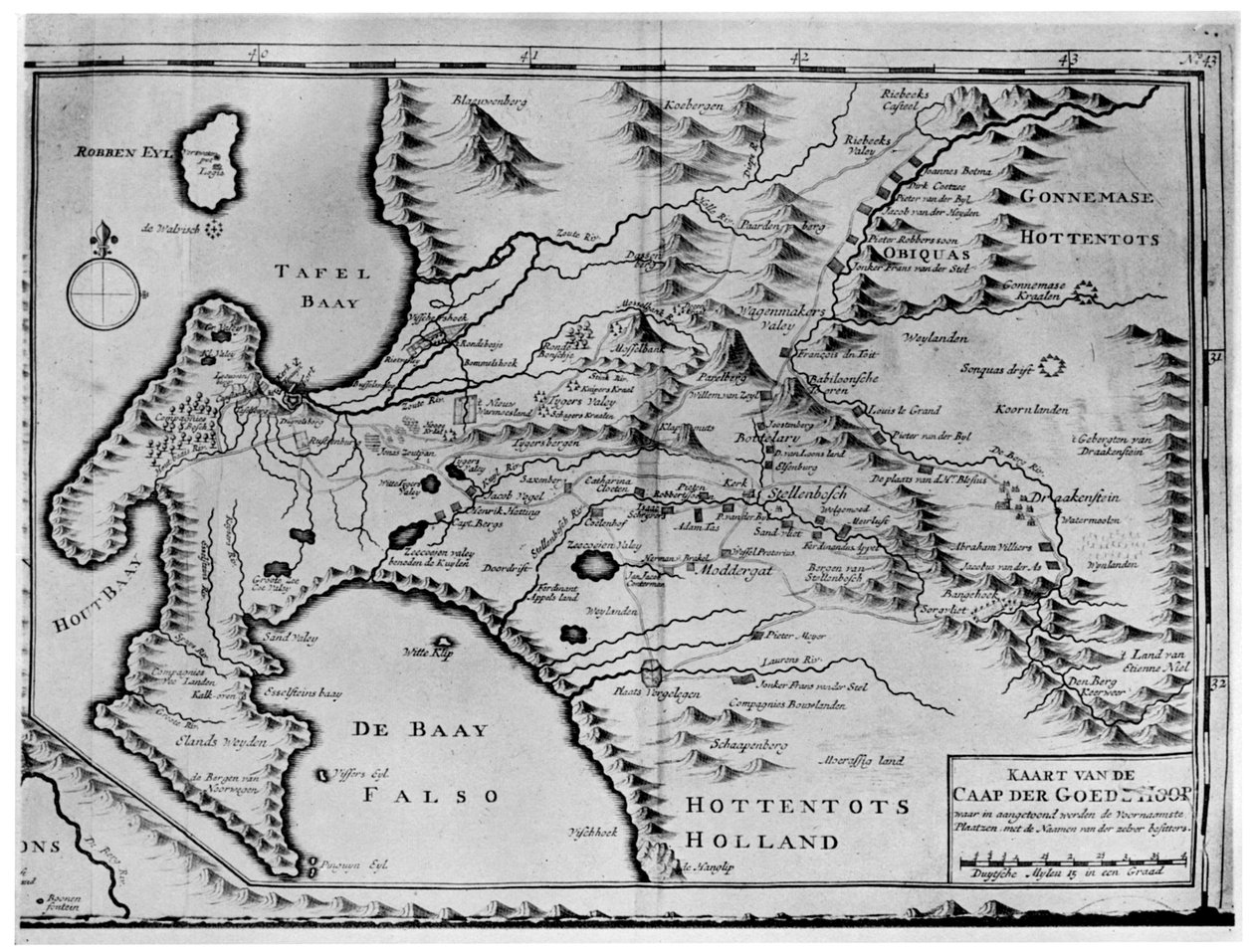 Um mapa do Cabo da Boa Esperança na época de van der Stels, África do Sul, século 1831 de Unbekannt