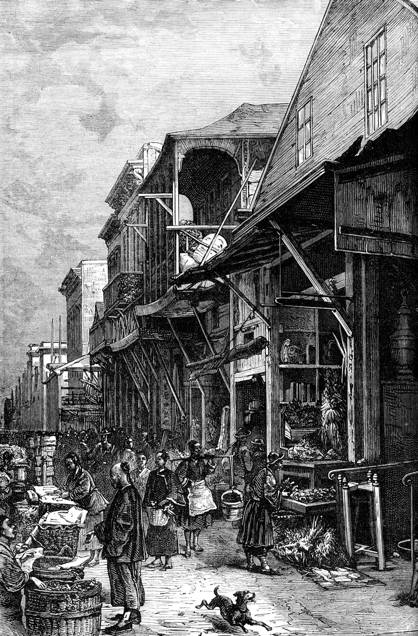 Um mercado em São Francisco, Califórnia, EUA, meados do século XIX c1880 de Unbekannt
