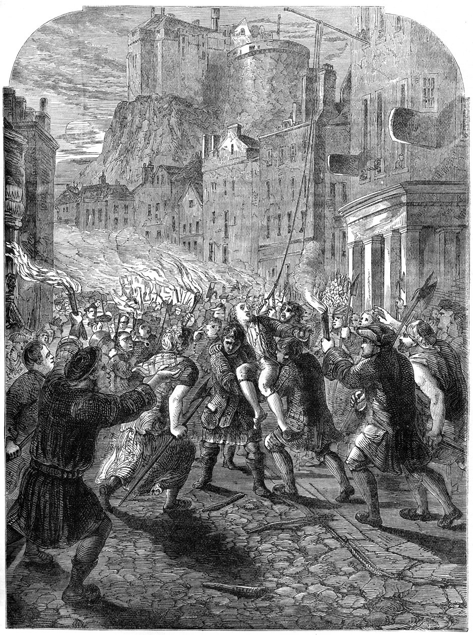 Uma multidão carregando o capitão John Porteous para sua execução, Edimburgo, 1736, século XIX de Unbekannt