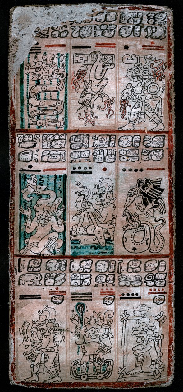 Uma página do códice de Dresden, manuscrito maia, 1901 de Unbekannt