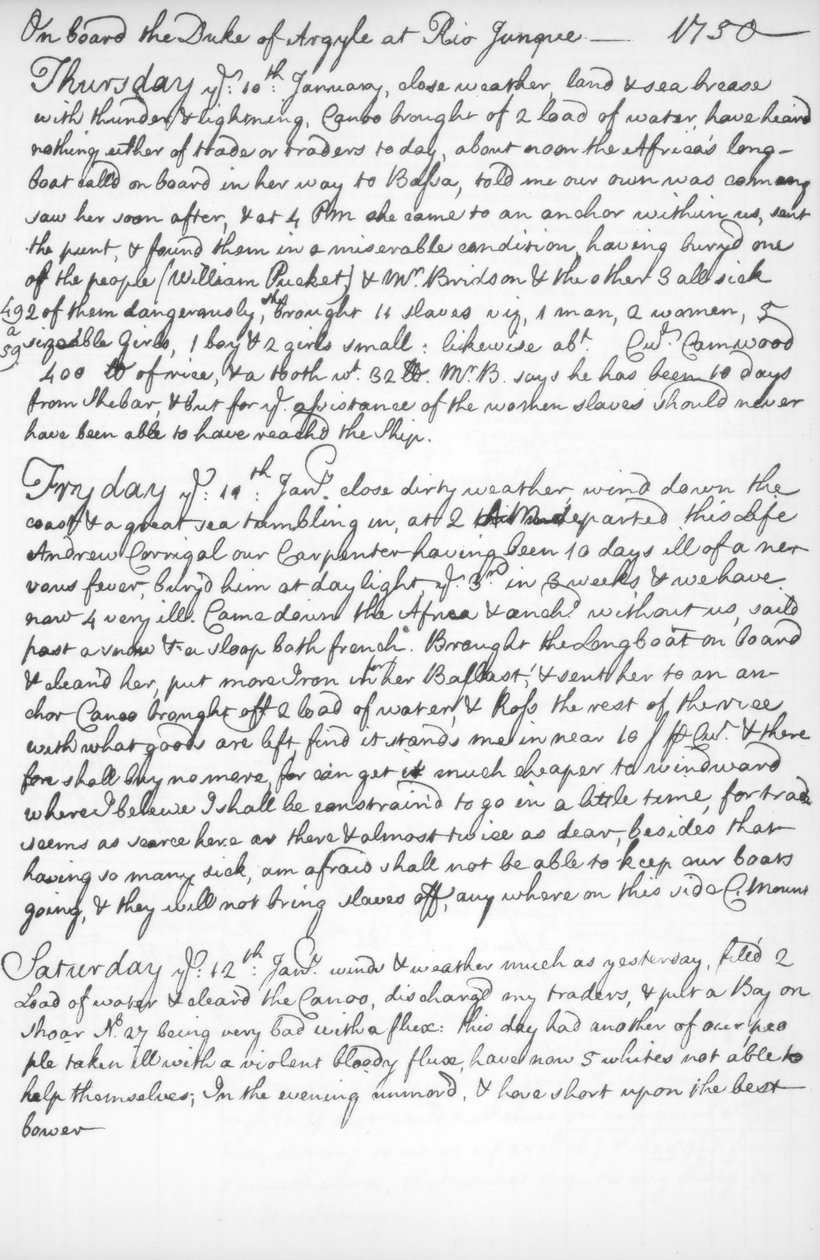 Uma página do diário de John Newton, 1750-1754 1965 de Unbekannt