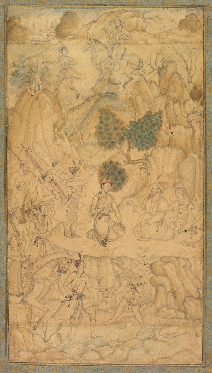 Um príncipe visitando um homem santo em uma paisagem rochosa, c. 1590 de Unbekannt