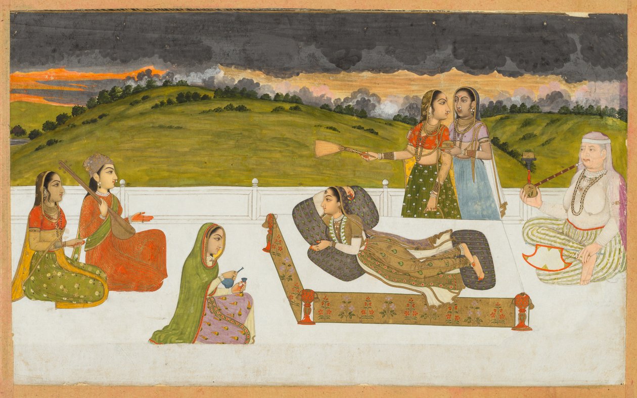 Uma princesa reclinada em um terraço com atendentes, c. 1730-1740. de Unbekannt