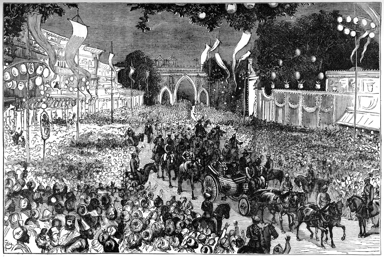 Uma procissão para comemorar o aniversário do Príncipe de Gales, Bombaim, Índia, século XIX de Unbekannt