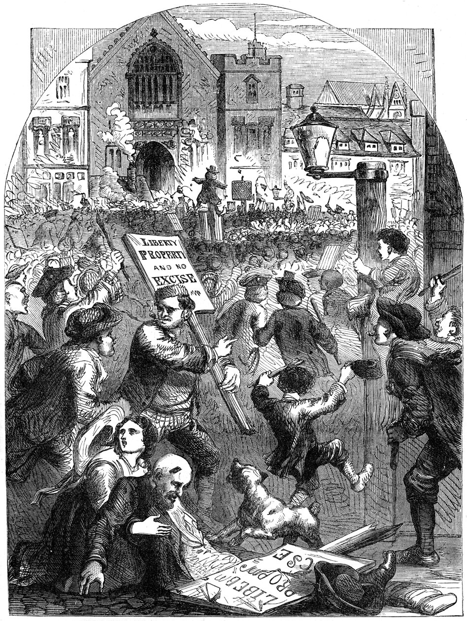 Uma assembléia tumultuada do lado de fora da Casa do Parlamento, Londres, século XVIII de Unbekannt