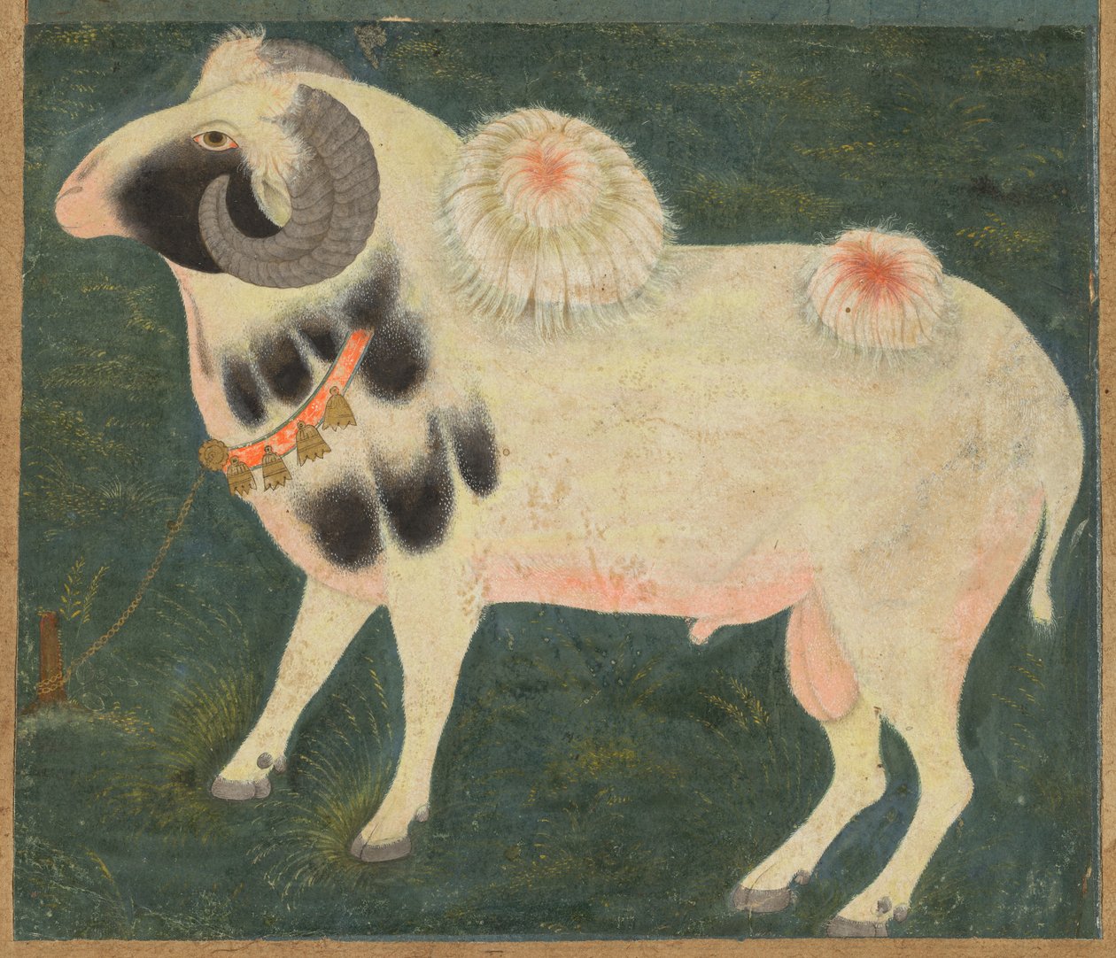 Um carneiro real com uma corrente de ouro, c. 1585, a fronteira foi adicionada provavelmente aos anos 1700. de Unbekannt
