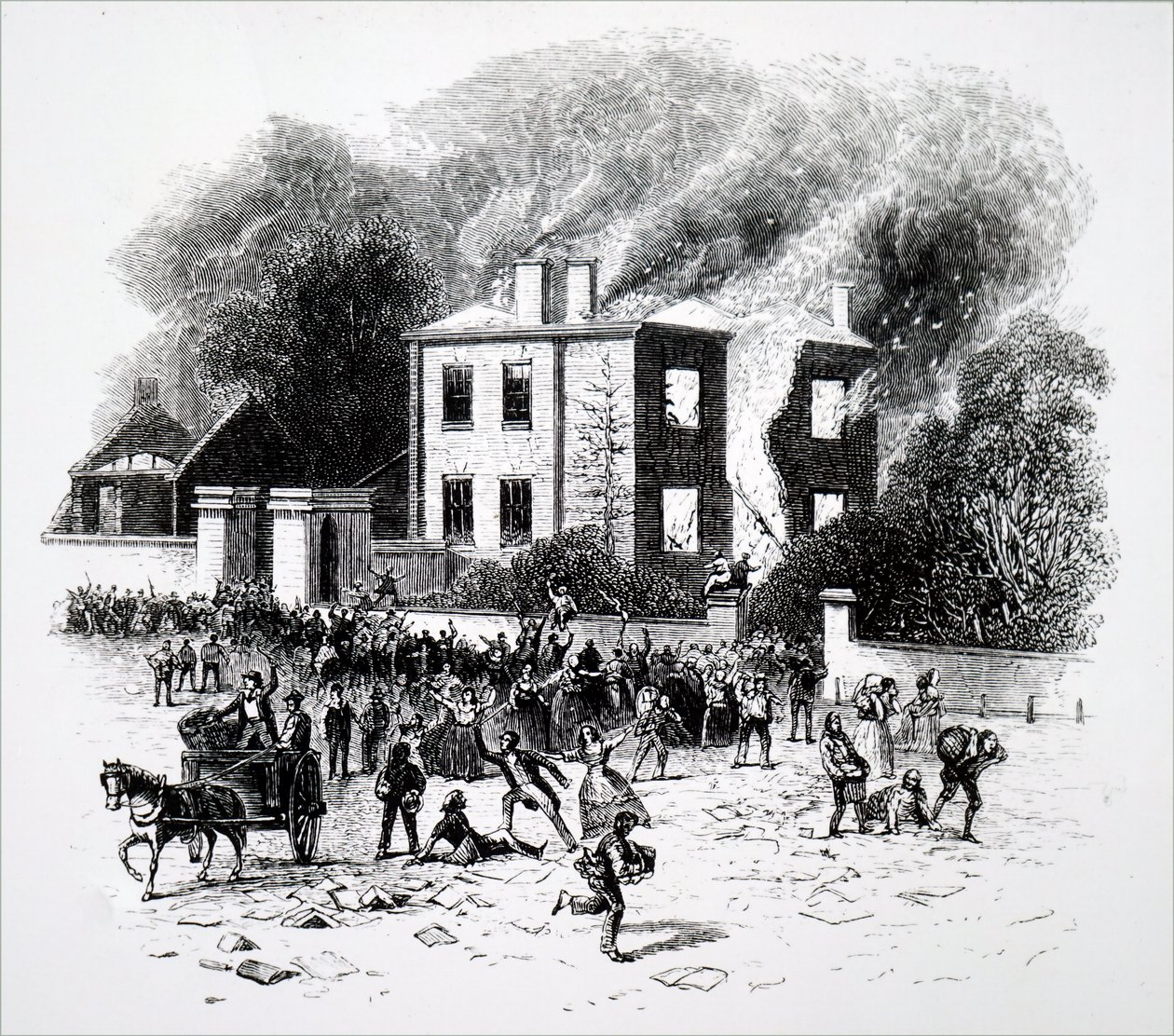 Uma cena dos motins de Birmingham de 1791. de Unbekannt
