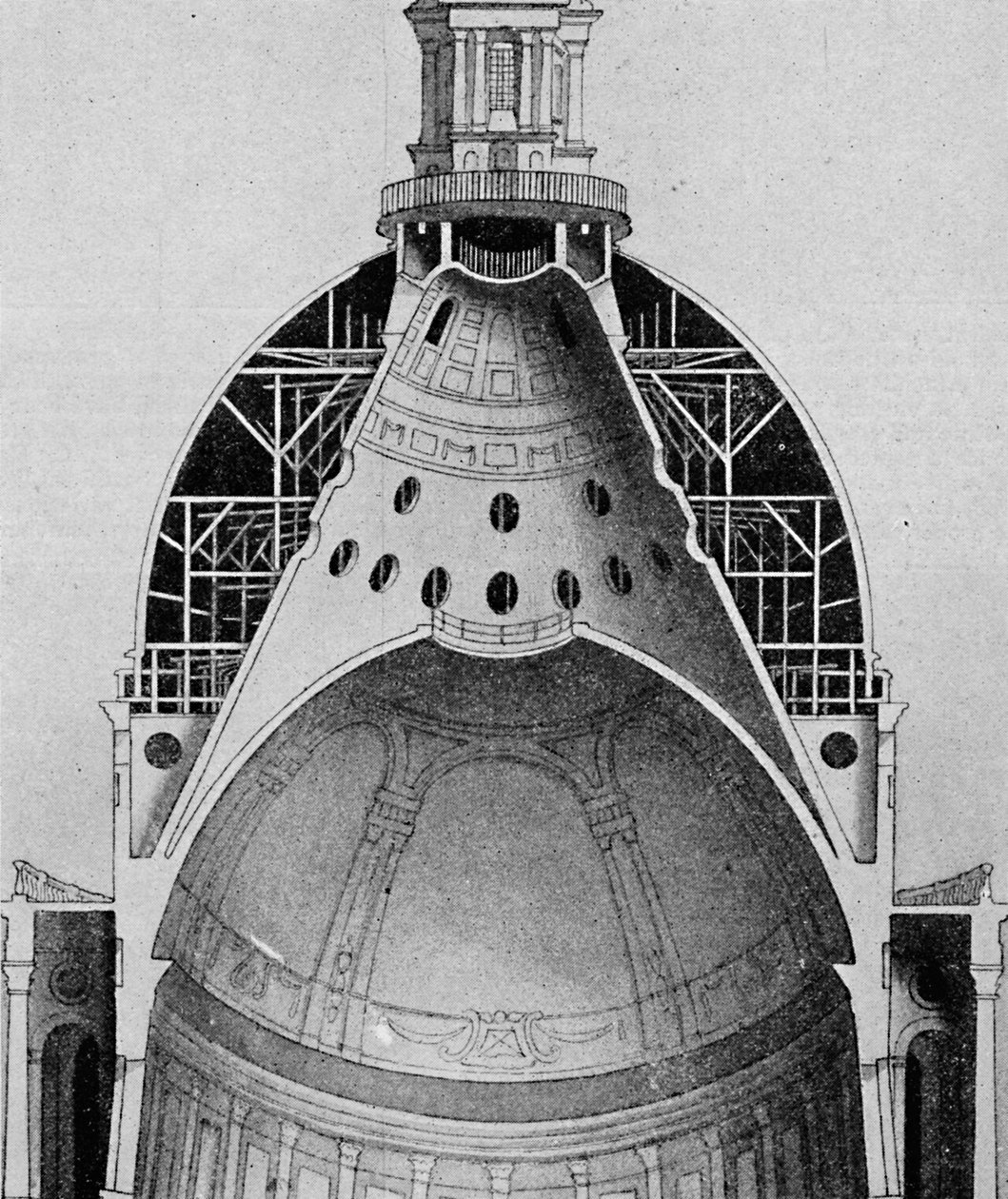 Um desenho em corte da cúpula de Sir Christopher Wrens, c1934 de Unbekannt