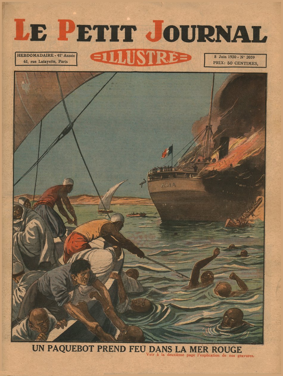 Um navio pega fogo no Mar Vermelho, 1930. de Unbekannt